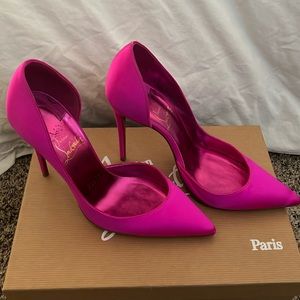 - Christian Louboutin hot pink satin heels. Size 6 4 inch heels